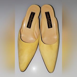 OMBELINE PARIS BUTTER YELLOW LAMBSKIN SUEDE SLIDES MULES SLIP ON SZ 7 ITALY